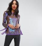 Asos Tall Top With Sequin Embellishment - Purple