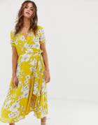 Cleobella Myra Floral Wrap Midi Dress - Yellow