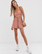 Pull & Bear Pacific Elastic Short Two-piece In Pink Ditsy Print - Pink