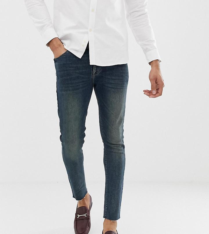 Asos Design Tall Super Skinny Jeans In Dark Blue Wash