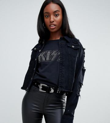 Liquor N Poker Tall Distressed Denim Jacket - Black