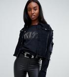 Liquor N Poker Tall Distressed Denim Jacket - Black