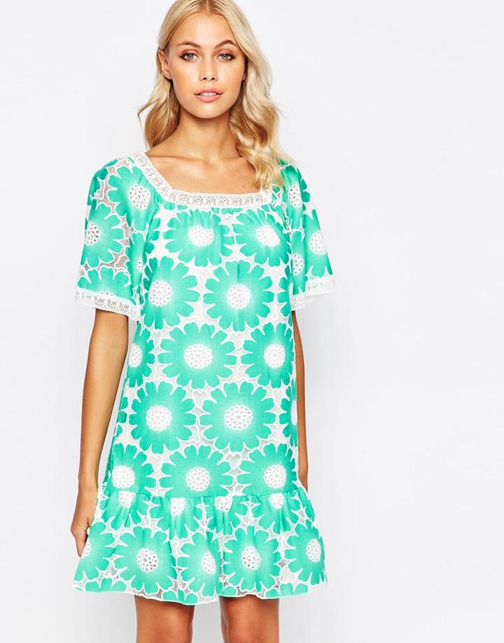 Traffic People Send Me No Flowers Sunset Dress In Floral Crochet - Green