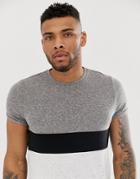 Asos Design T-shirt With Roll Sleeve In Monochrome Color Block - Gray