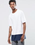 Adpt Crew Neck T-shirt In Oversized Fit With Contrast Panel - White Navy