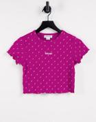 Urban Revivo Print Lettuce Edge Cropped Jersey Top In Pink-red