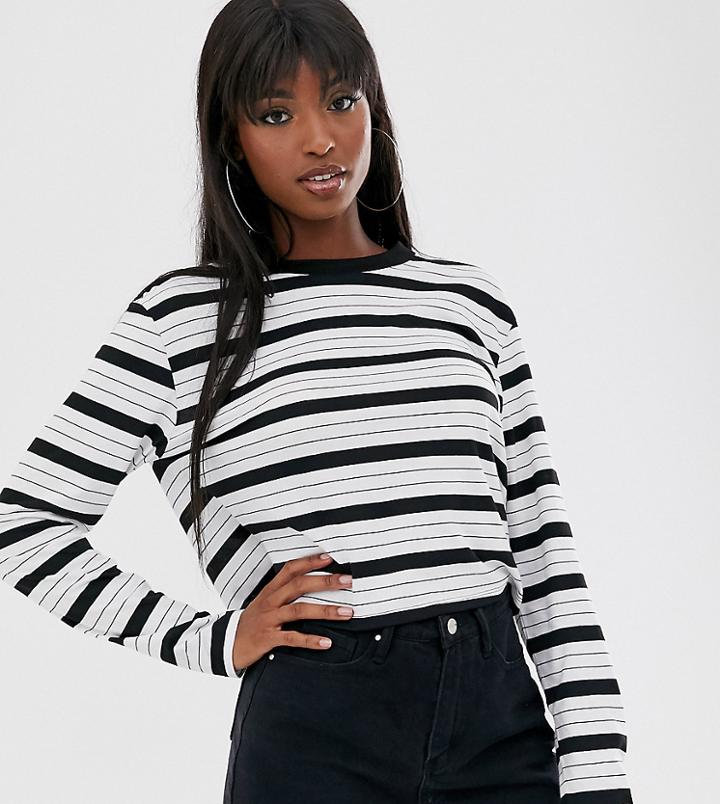 Asos Design Tall Crop Boxy T-shirt With Long Sleeve In Stripe-multi