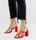 River Island Heeled Mules With Circle Detail In Red - Red