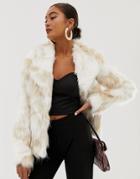 Miss Selfridge Faux Fur Jacket In Cream - Cream