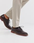 Asos Design Lace Up Shoes In Brown Leather With Contrast Sole - Brown