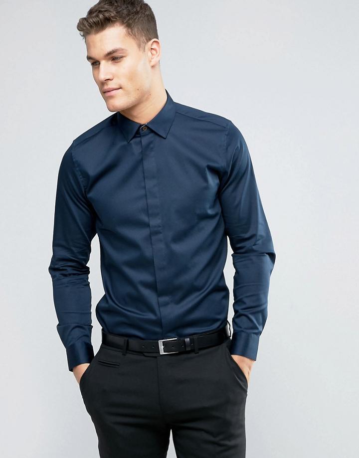 Ted Baker Concealed Placket Smart Shirt - Navy