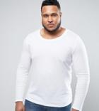 Asos Design Plus Long Sleeve T-shirt With Scoop Neck In White - White