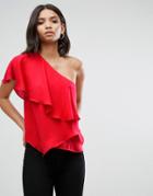 Asos One Shoulder Tiered Top - Red
