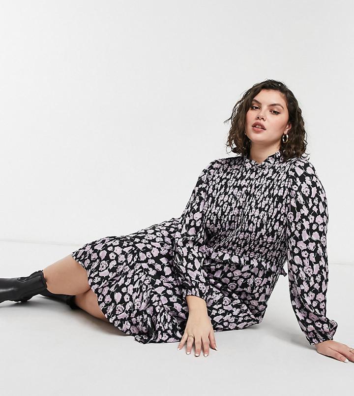 Vero Moda Curve Maxi Smock Dress With Pep Hem In Floral Print-multi