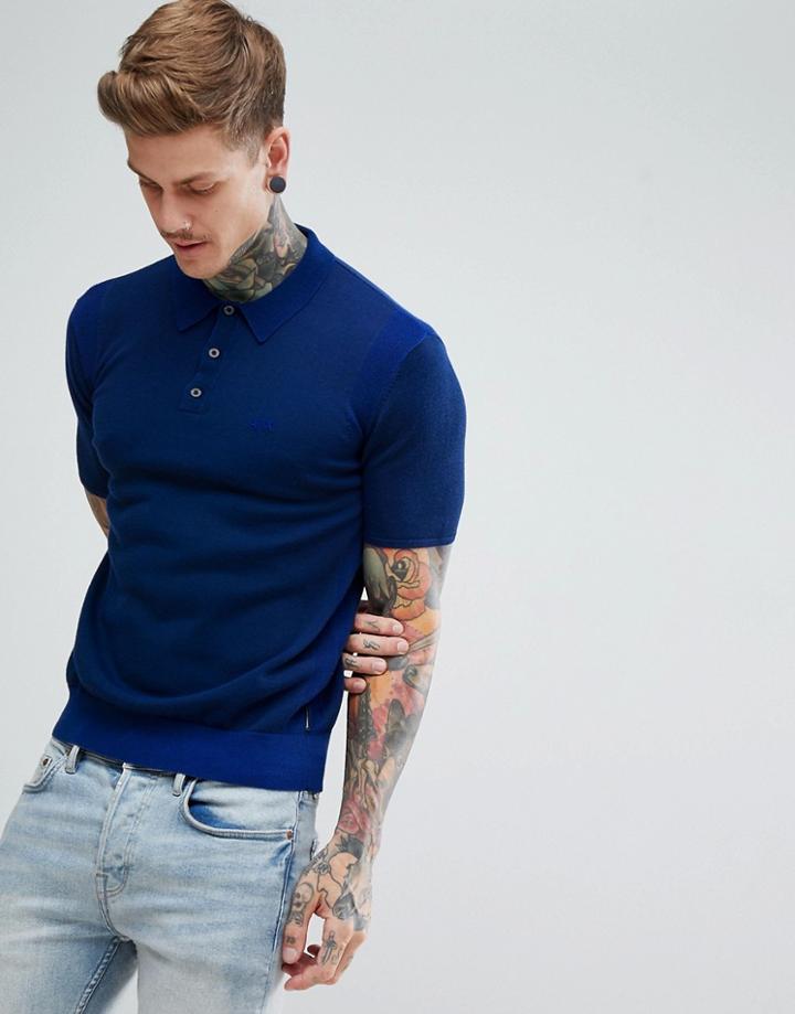 Armani Exchange Knitted Polo In Navy - Navy