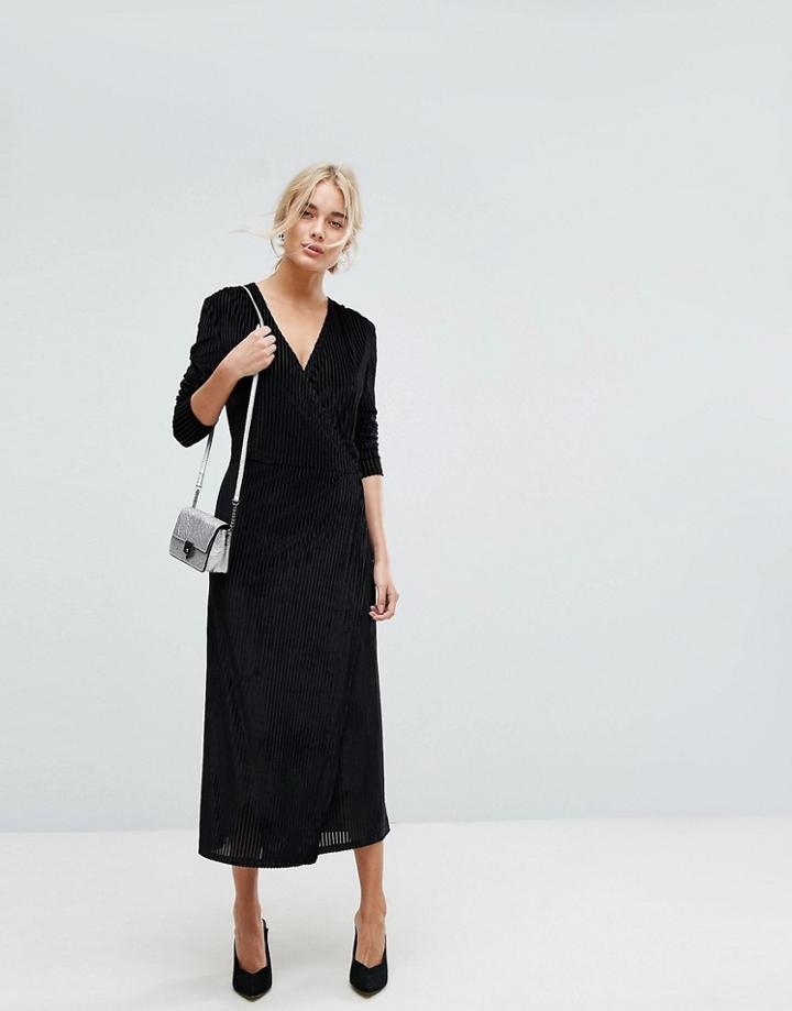 Vila Pleated Wrap Midi Dress - Black