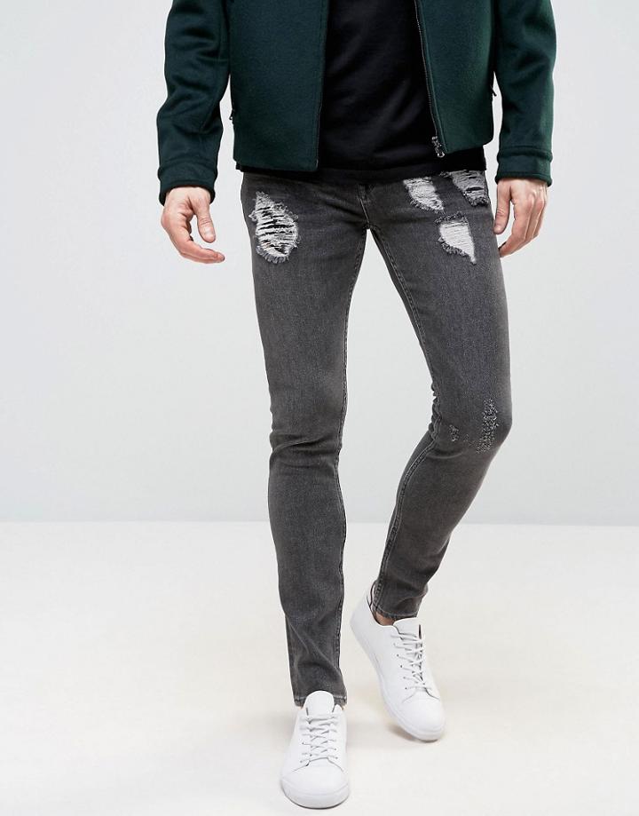 Asos Super Skinny Jeans With Rips In Vintage Gray - Gray