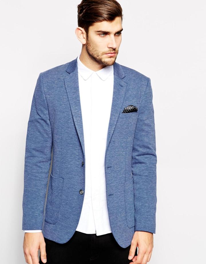 Asos Skinny Fit Blazer In Jersey - Blue Marl