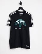 Adidas Originals United T-shirt In Black With Globe Graphics