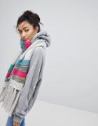 Pull & Bear Diamond Print Chunky Scarf - Gray
