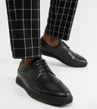 Asos Design Wide Fit Creeper Brogue Shoes In Black Faux Leather - Black