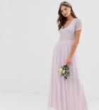 Maya Bridesmaid V Neck Maxi Tulle Dress With Tonal Delicate Sequin In Soft Lilac-purple