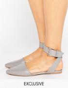 The March Ankle Strap Point Flat Shoes - Gray
