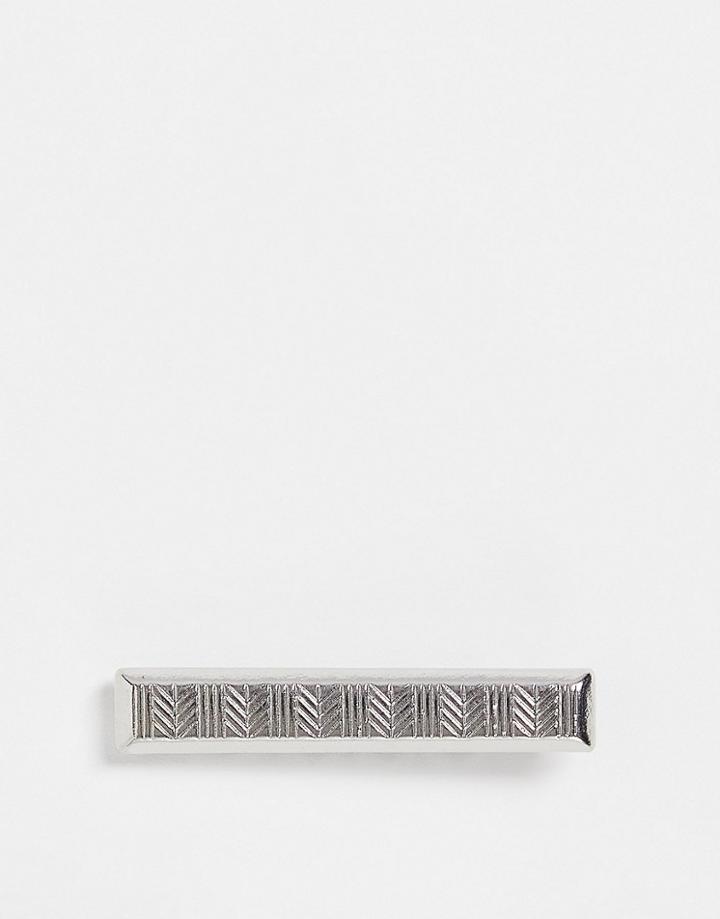 Asos Design Tie Bar With Chevron Emboss In Silver Tone