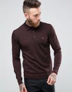 Farah Knitted Polo Shirt In Merino Wool Slim Fit Bordeaux - Red