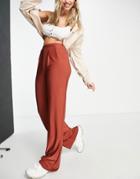 Missguided Slinky Straight Leg Pants In Rust - Part Of A Set-red