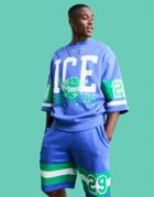 Asos Design Oversized Short Sleeve Sweatshirt In Blue With Large Sports Print - Part Of A Set-blues