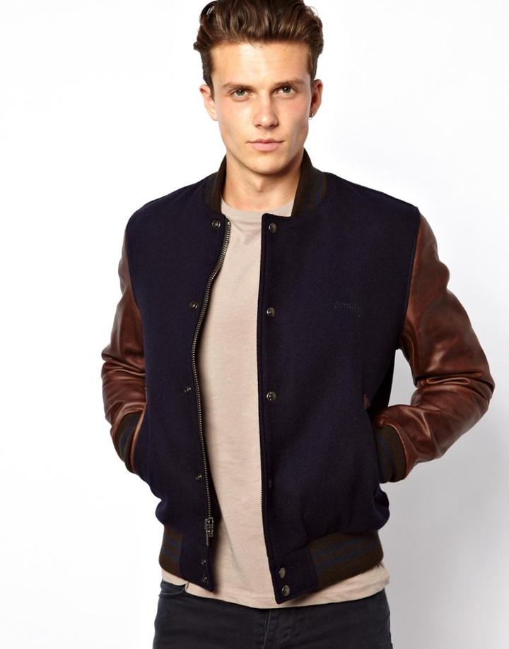 Schott Varsity Jacket With Leather Sleeves