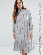 Daisy Street Plus Longline Check Shirt Dress - Gray