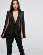 Lavish Alice Luxe Cape Blazer With Satin Trim - Black