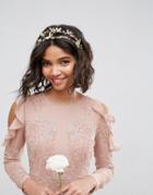 Johnny Loves Rosie Pearl & Dragonfly Double Row Headband - Gold
