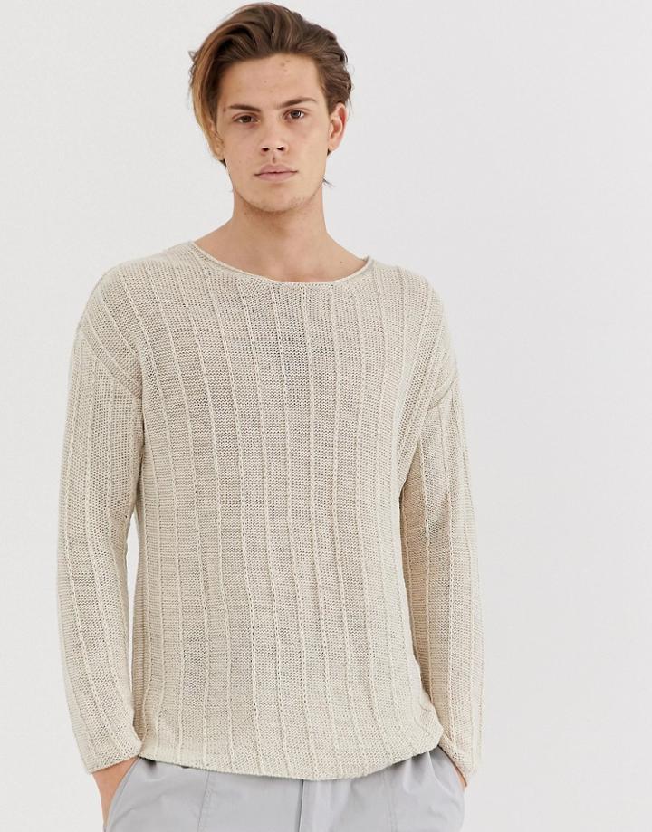 Asos Design Oversized Knitted Mesh Sweater In Oatmeal-beige