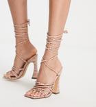 Glamorous Wide Fit Ankle Strap Heel Sandals In Blush Croc-pink
