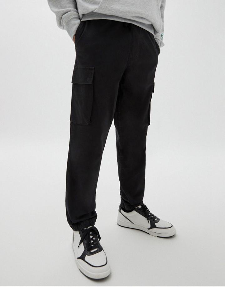 Pull & Bear Utility Cargo Pants In Black