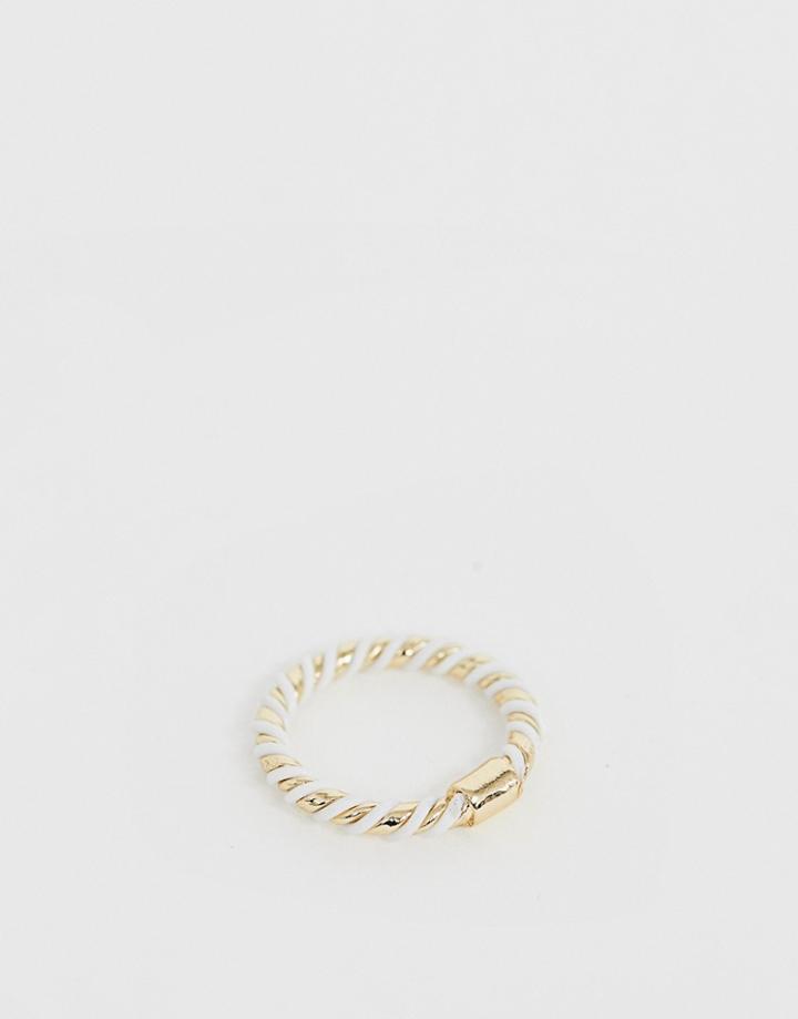 Asos Design Ring In White And Gold Twist Design In Gold Tone - Gold