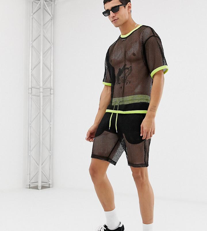 Reclaimed Vintage Festival Mesh Shorts In Black - Black