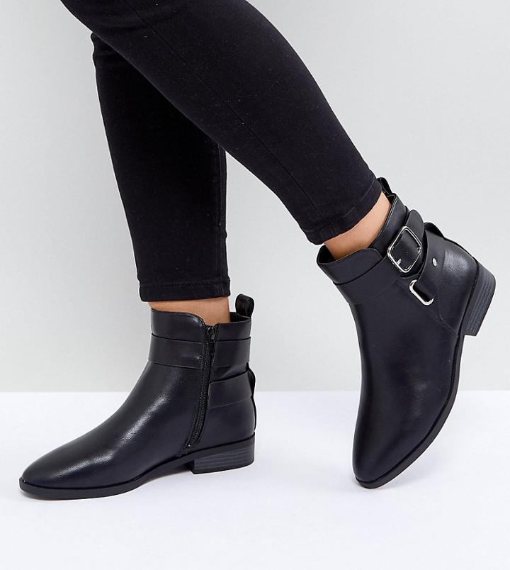 New Look Wide Fit Buckle Detail Boot - Black