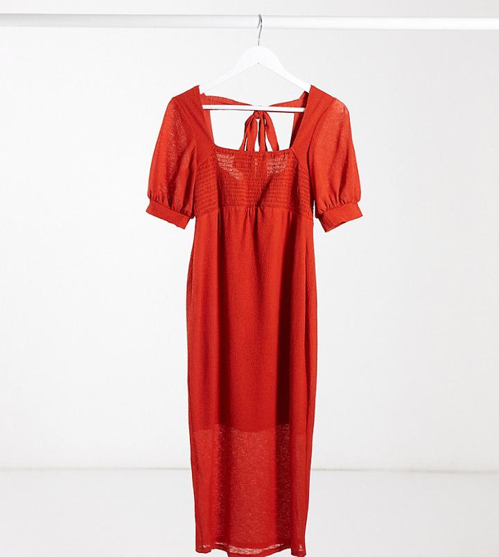 Asos Design Maternity Exclusive Midi Dress With Shirred Bust In Rust-orange