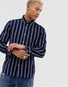 Pull & Bear Vertical Stripe Shirt In Blue - Blue