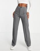 Pull & Bear High Waist Tailored Straight Leg Pants With Front Seam Detail In Gray-grey
