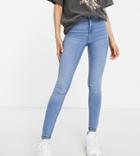 Noisy May Petite Callie High Rise Skinny Jeans In Light Blue