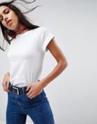 Asos T-shirt In Boyfriend Fit With Rolled Sleeve And Curved Hem - White