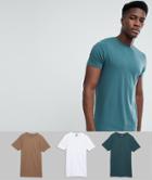 Asos Design Longline T-shirt With Crew Neck 3 Pack Save - Multi