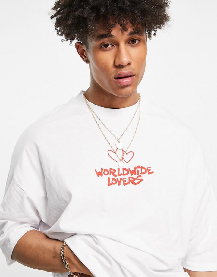 Asos Design Oversized T-shirt In White With Text Front Print
