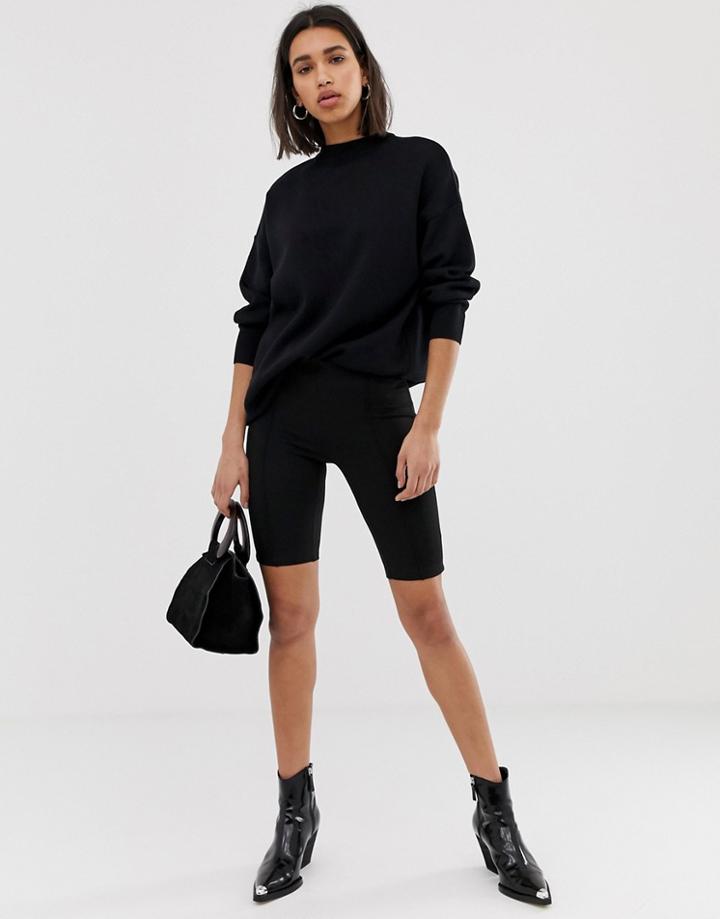Mango Seam Front Legging Shorts In Black - Black