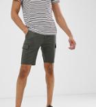 Asos Design Tall Skinny Cargo Shorts In Khaki-green
